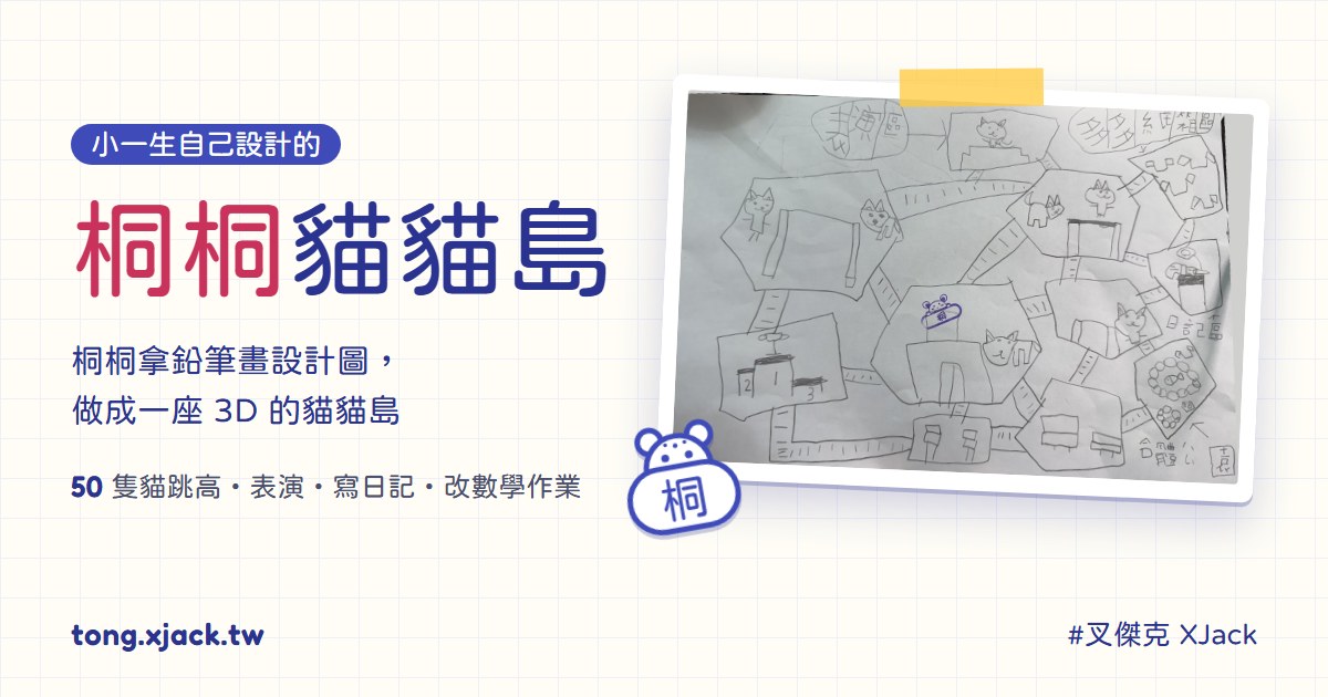 桐桐貓貓島:桐桐用鉛筆畫的貓貓島設計圖
